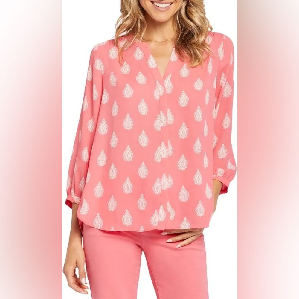 NYDJ Pink and White Pintuck Blouse